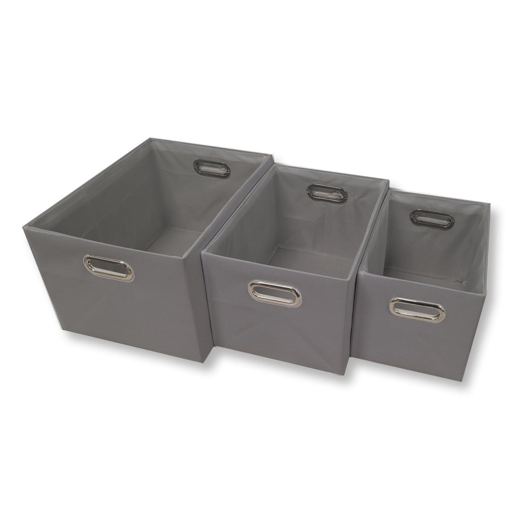 ITY International - Set of 3 Fabric Storage Baskets with Handles, Gray - - Mounts For Less