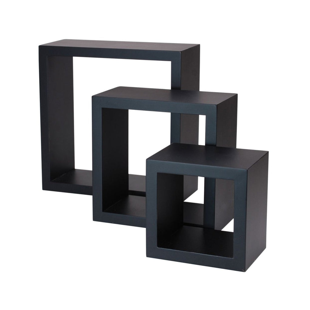 ITY International - Set of 3 Square Wooden Shelves, Black - - Mounts For Less