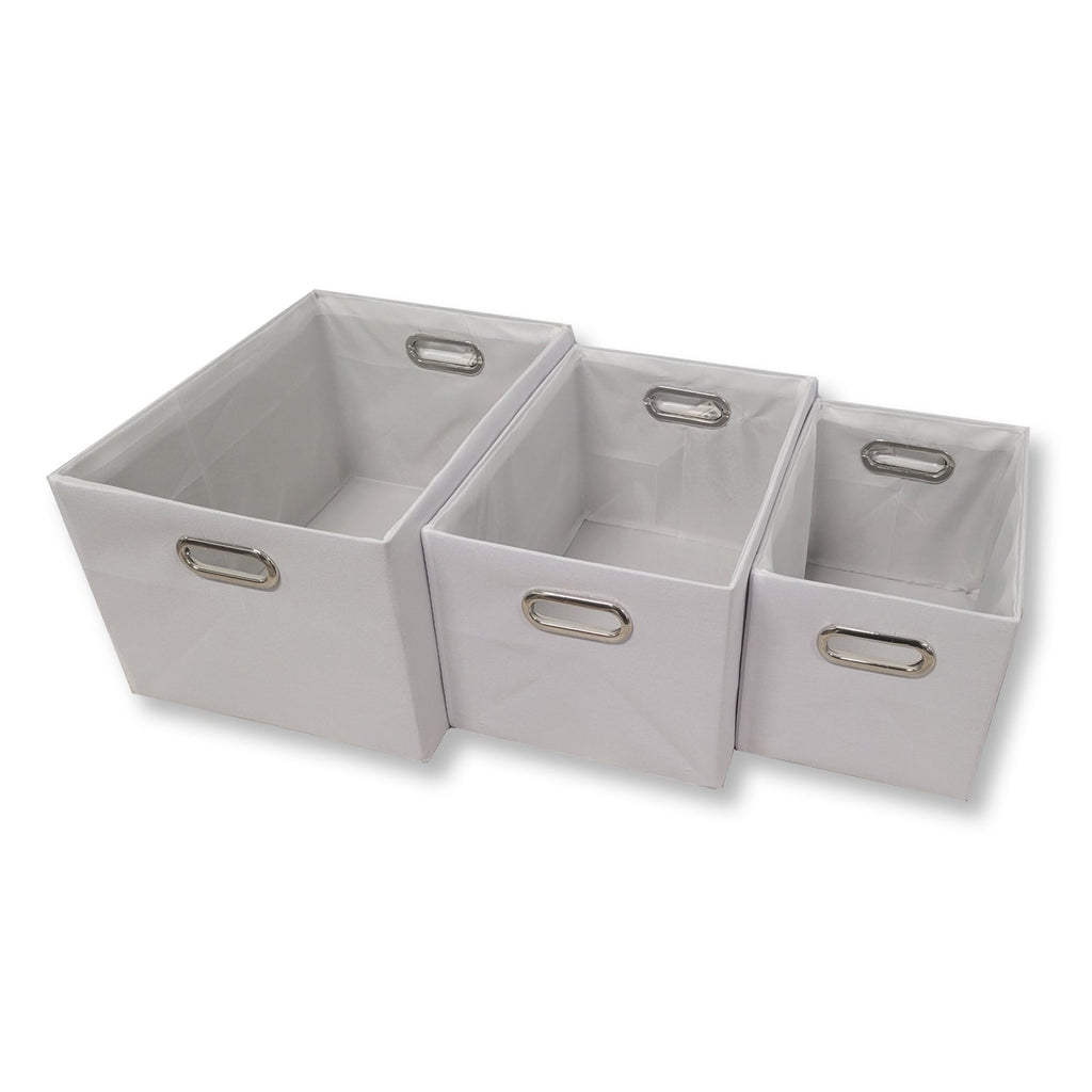 ITY International - Set of 3 Storage Baskets with Handles, White - - Mounts For Less