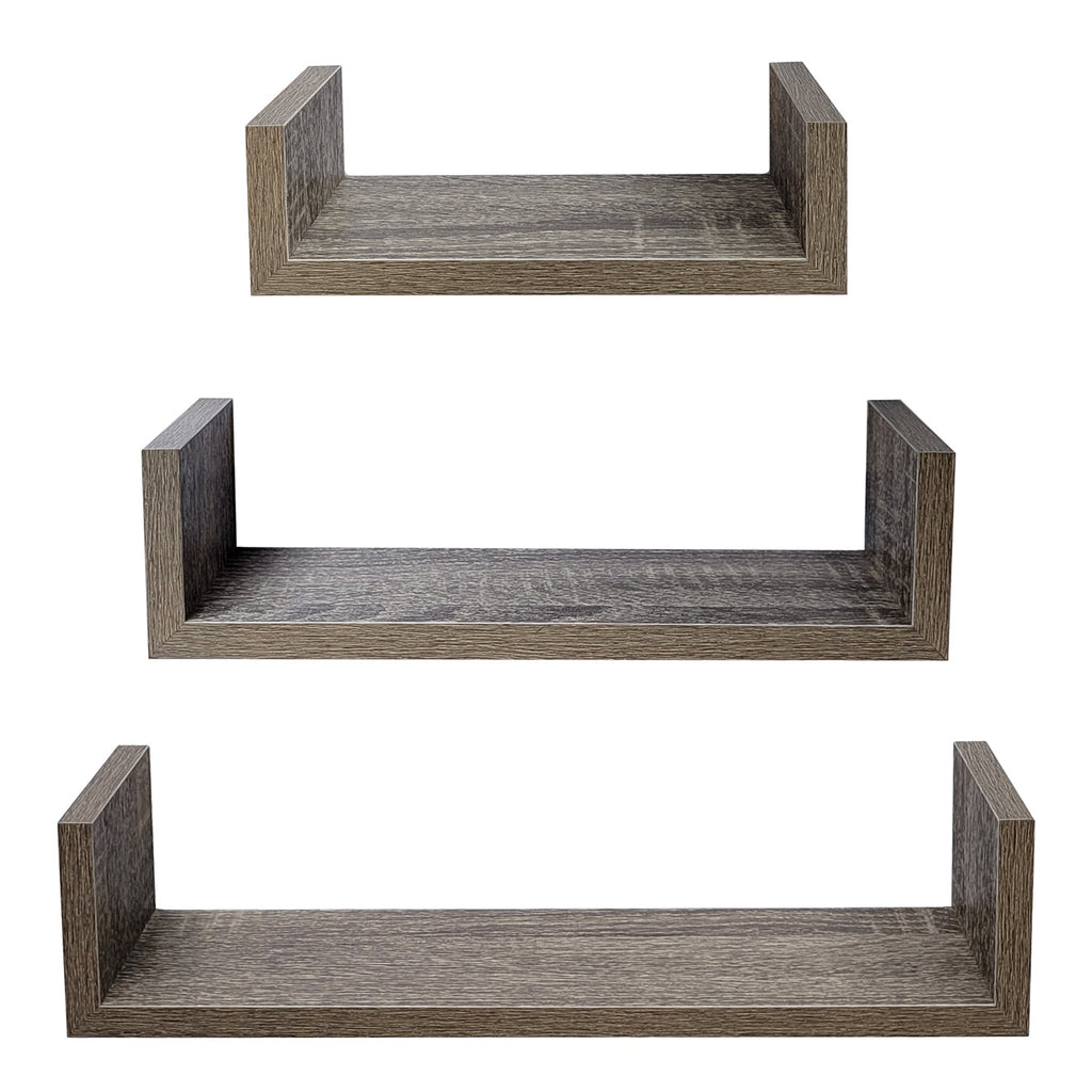 ITY International - Set of 3 Wooden Wall Shelves, Taupe Grey - - Mounts For Less