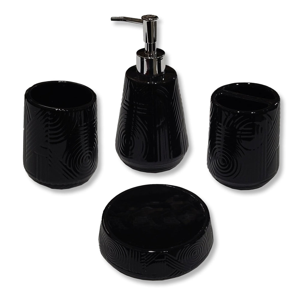 ITY International - Set of 4 Pieces of Bathroom Accessories, Made of Ceramic, Black - - Mounts For Less