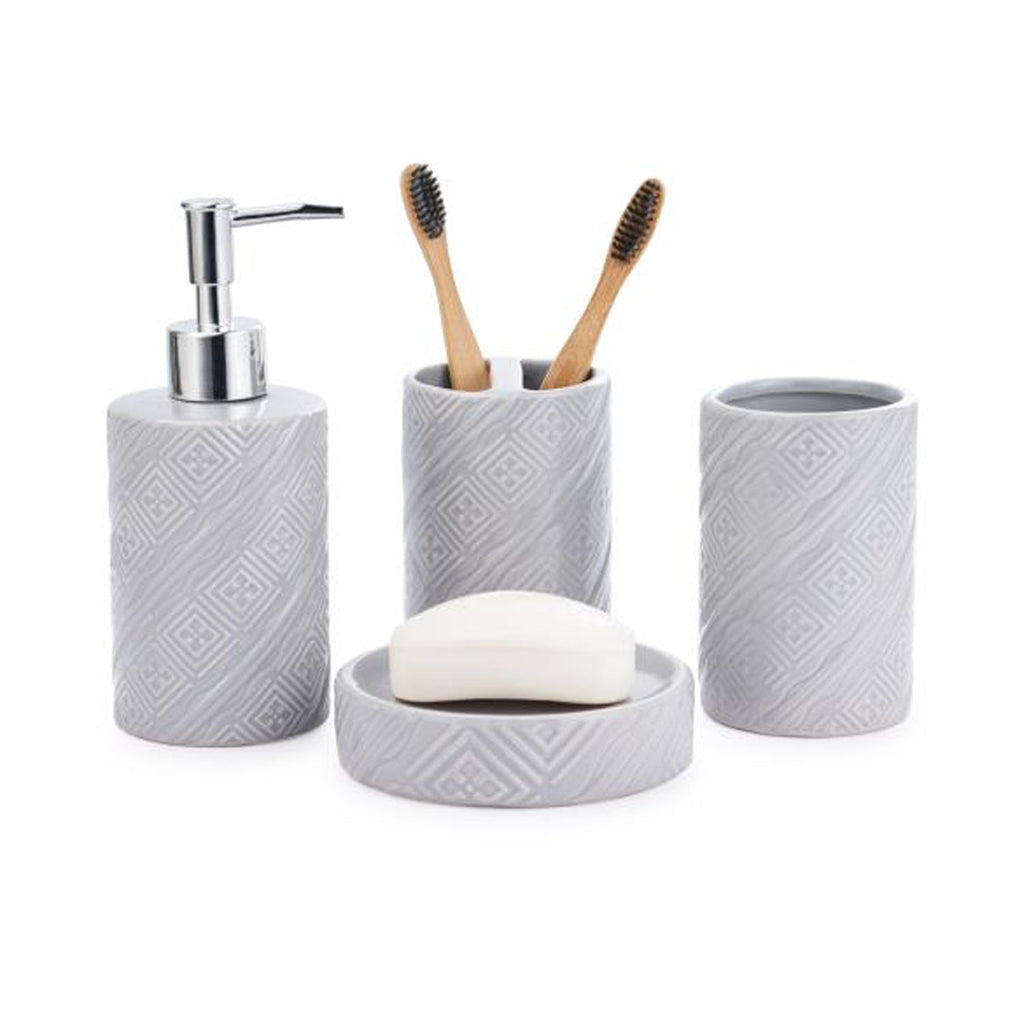 ITY International - Set of 4 Pieces of Bathroom Accessories, Made of Ceramic, Grey - - Mounts For Less