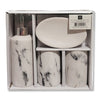ITY International - Set of 4 Pieces of Bathroom Accessories, Made of Ceramic, White Marble Pattern - - Mounts For Less
