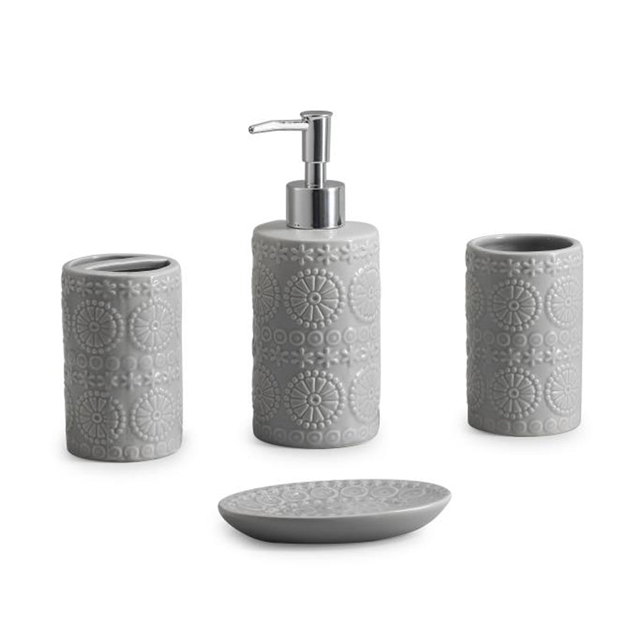 ITY International - Set of 4 Pieces of Ceramic Bathroom Accessories, Gray - - Mounts For Less