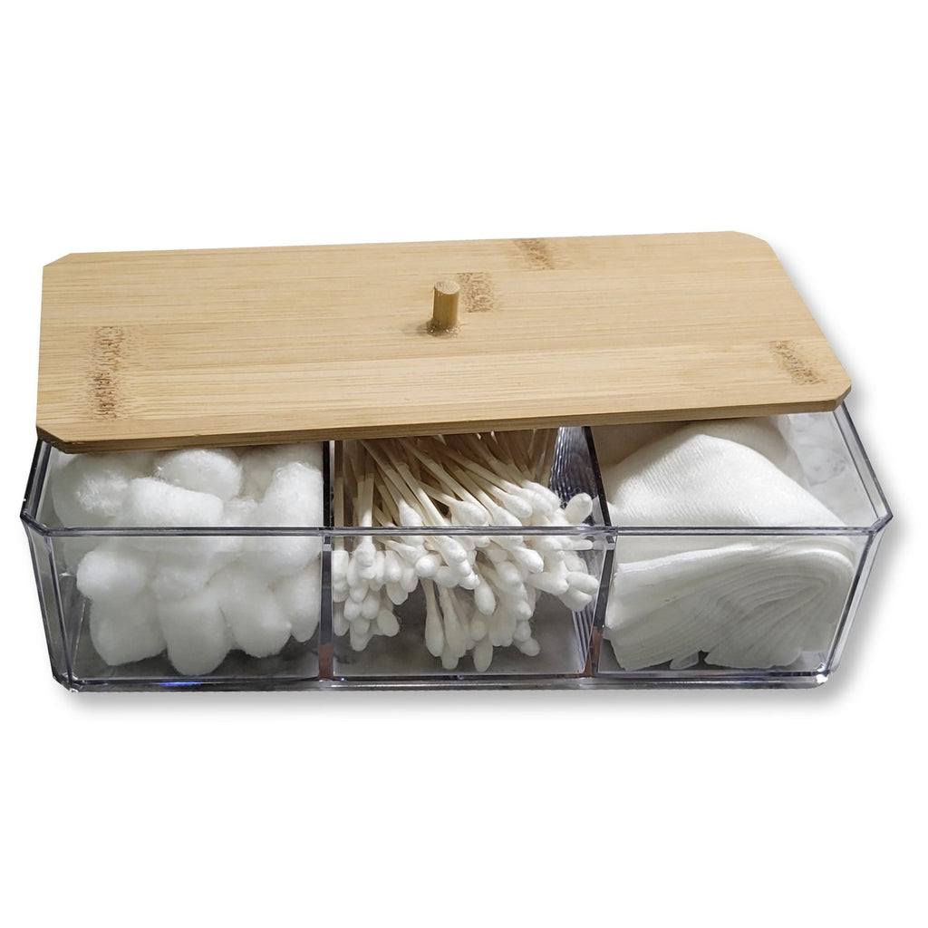 ITY International - Storage Box with Bambou Lids, 3 Compartments, 9.45" x 3.34" x 2.75", Clear - - Mounts For Less
