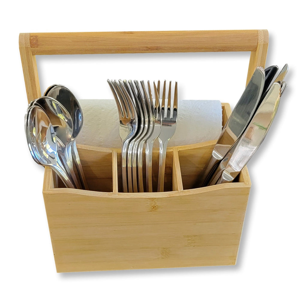 ITY International - Utensil and Napkin Holder, 8" x 5.5" x 4.75", Made of Bamboo - - Mounts For Less