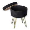 ITY International - Velvet Ottoman / Footstool with Storage and Tray, Metal Base, Black - - Mounts For Less