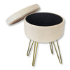 ITY International - Velvet Ottoman / Footstool with Storage and Tray, Metal Base, White - - Mounts For Less