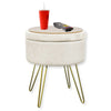 ITY International - Velvet Ottoman / Footstool with Storage and Tray, Metal Base, White - - Mounts For Less