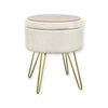 ITY International - Velvet Ottoman / Footstool with Storage and Tray, Metal Base, White - - Mounts For Less