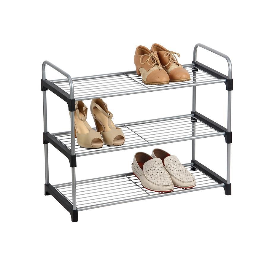 Jessar - 3 Tier Shoe Rack, Silver and Black - - Mounts For Less