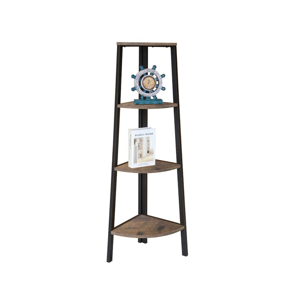 Jessar - Corner Shelving Unit with 4 Shelves, Metal Frame, From the Guilia Collection, Brown - - Mounts For Less