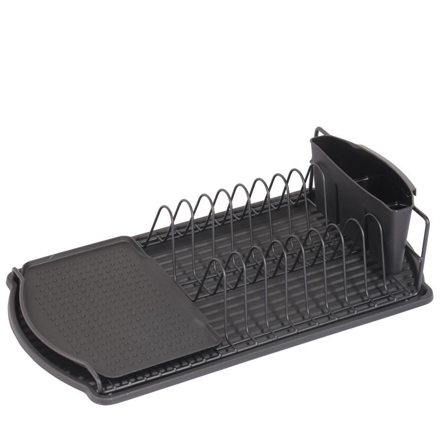Jessar - Dish Basket with Plastic Tray and Cutlery Holder, Black - - Mounts For Less