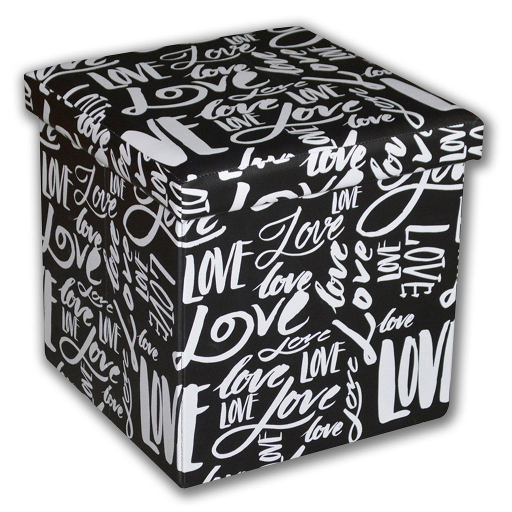 Jessar - Ottoman / Footstool with Storage, Cubic, From the Love Collection, Writing Motif - - Mounts For Less