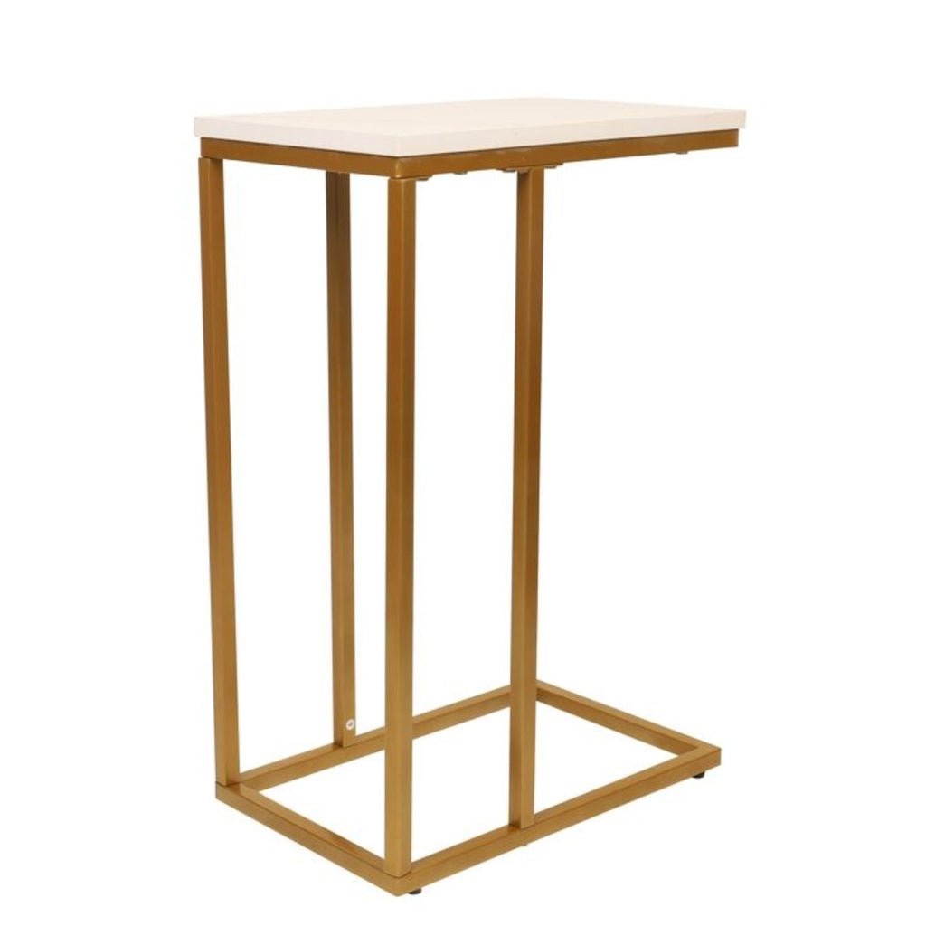 Jessar - Rectangle Side Table, 15.7"x9.8"x23.6", From the Elton Collection, Gold and White - - Mounts For Less