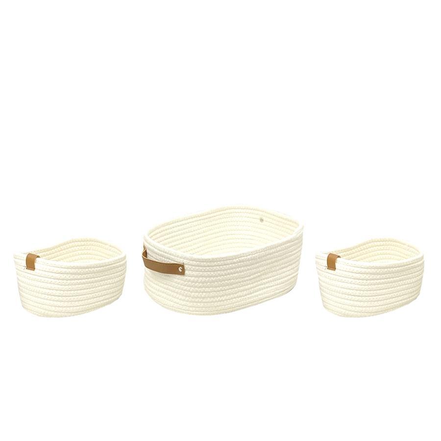 Jessar - Set of 3 Braided Storage Baskets, White - - Mounts For Less