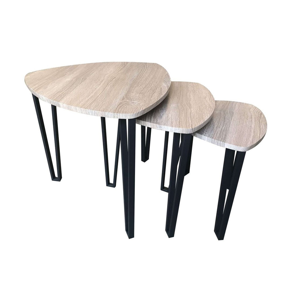 Jessar - Set of 3 Coffee Tables with Metal Base, From the Webber Collection, Brown - - Mounts For Less