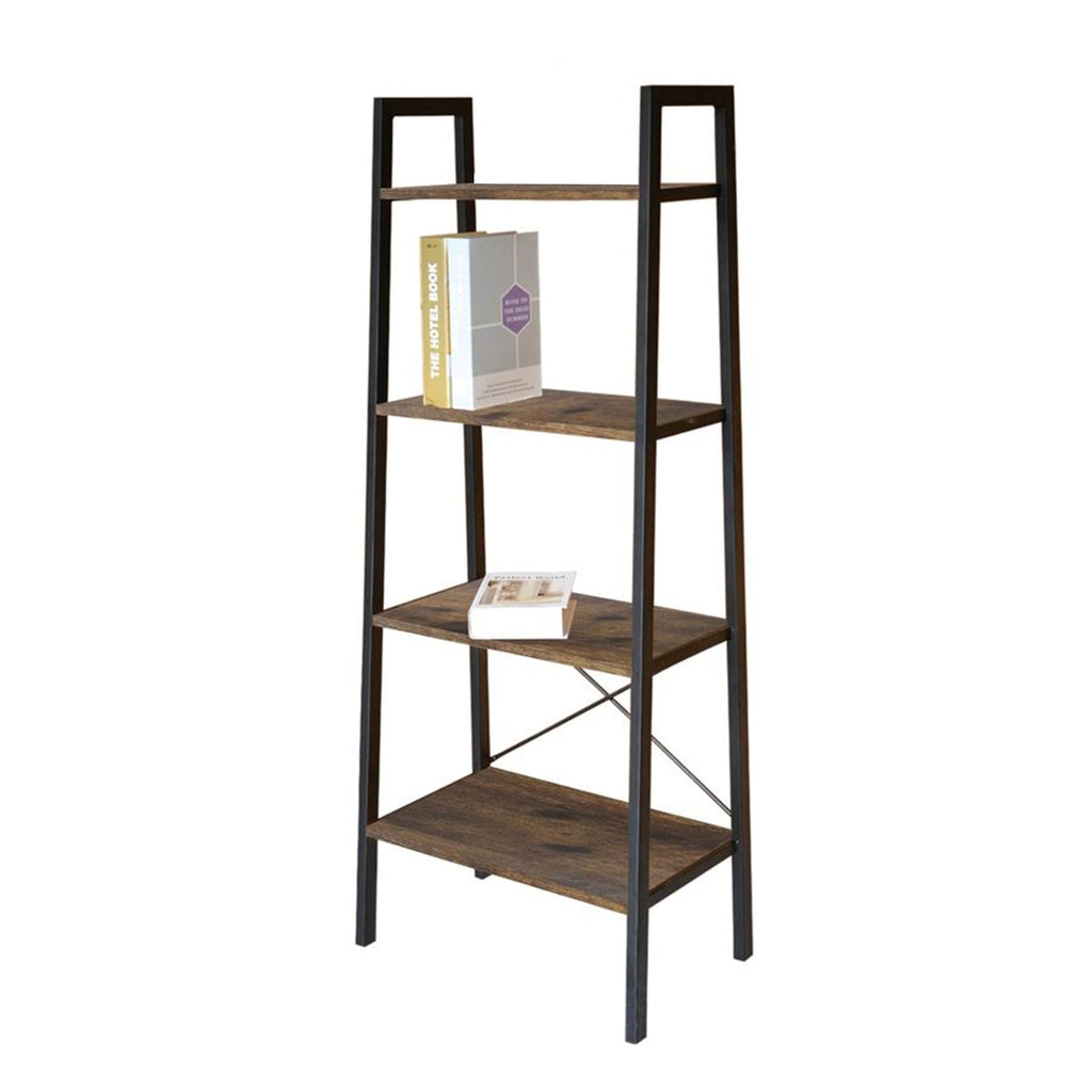 Jessar - Shelving Unit with 4 Shelves, Metal Frame, From the Guilio Collection, Brown - - Mounts For Less