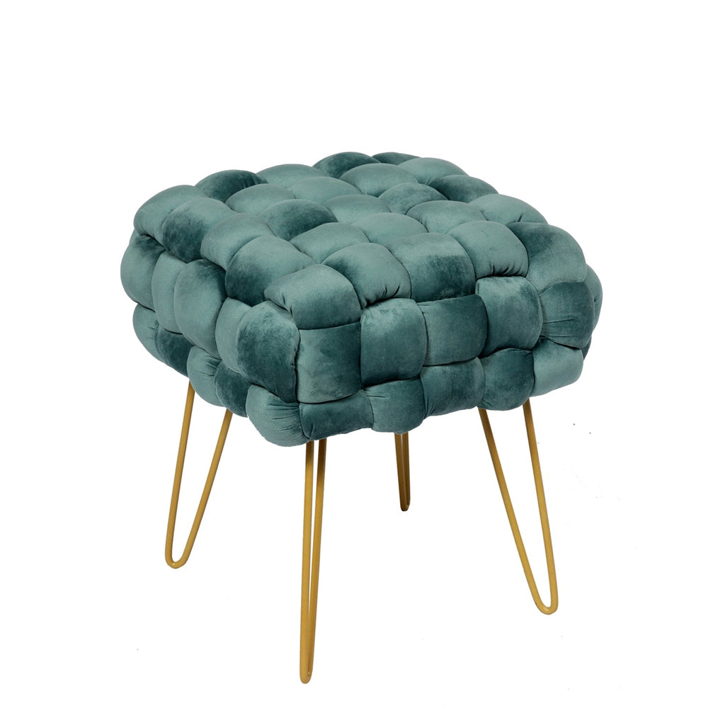 Jessar - Velvet Ottoman/Footstool with Metal Base, 14.9" x 14.9" x 16.9", Green - - Mounts For Less