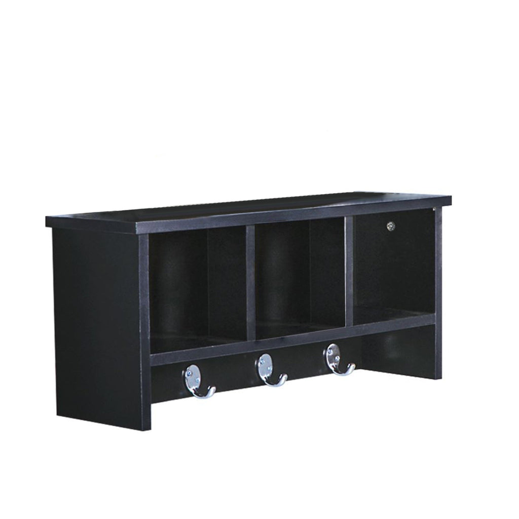 Jessar - Wall Floating Shelf with Compartments and Hooks, 22" x 10.8" x 6.7", Black - - Mounts For Less
