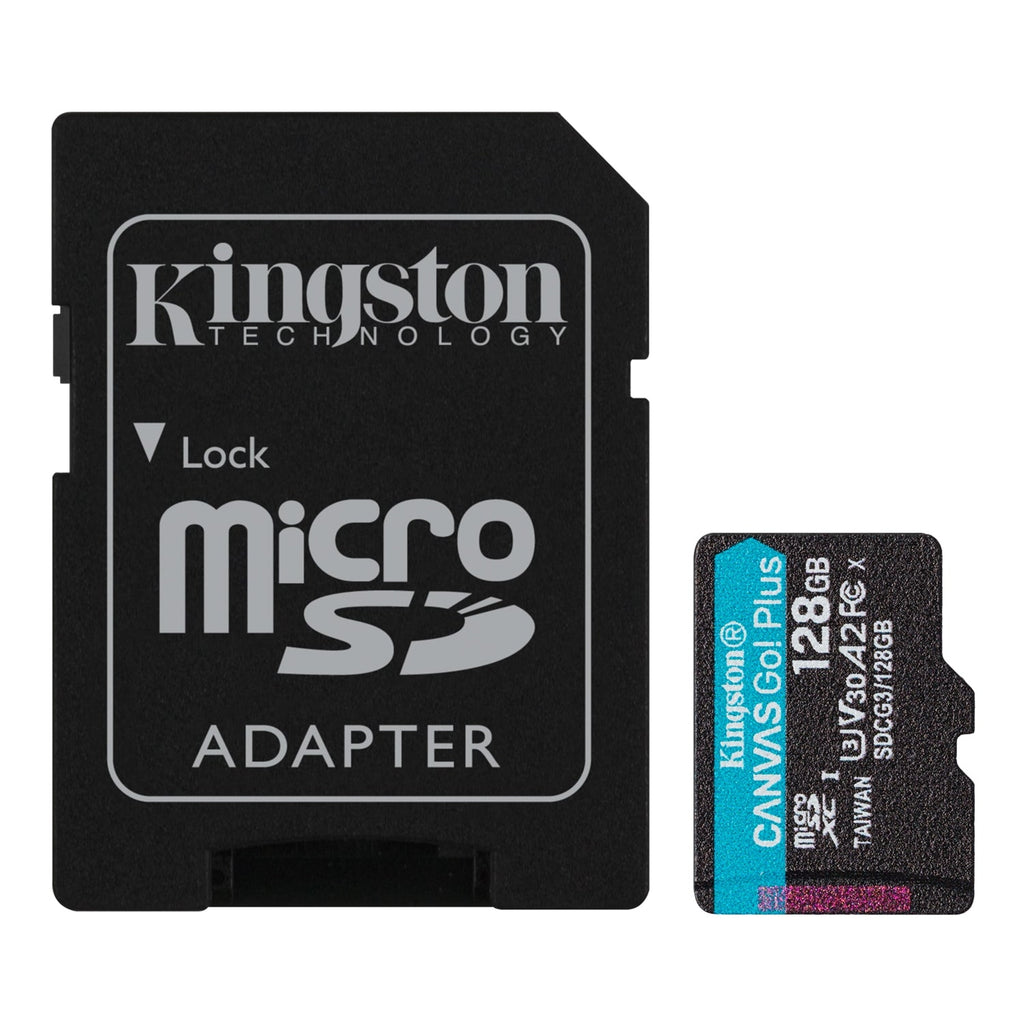 Kingston - Canvas Go MicroSD Plus Memory Card with SD Adapter, 128GB Capacity, Class 10, UHS-I, U3, V30, A2 - - Mounts For Less