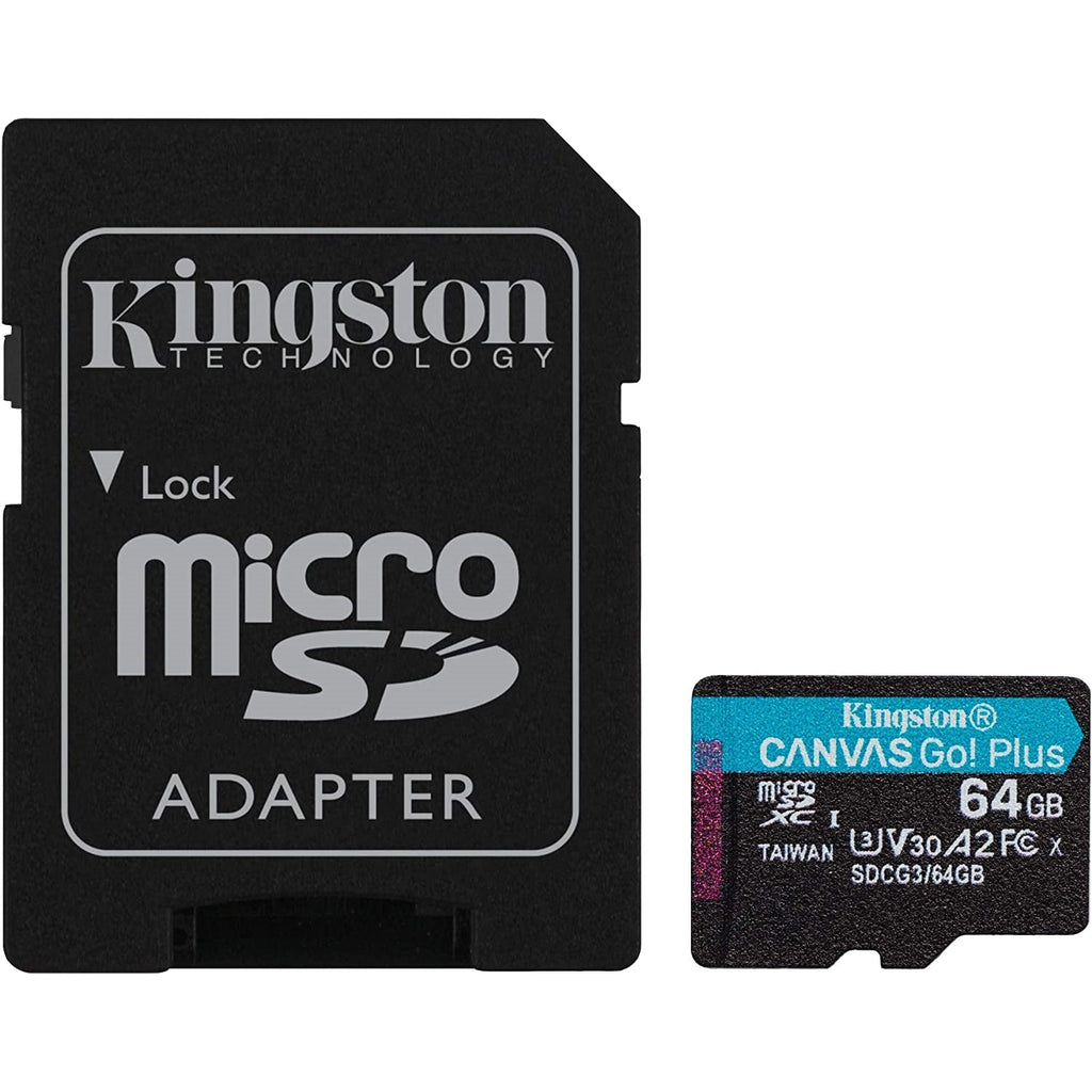 Kingston - Canvas Go MicroSD Plus Memory Card with SD Adapter, 64GB Capacity, Class 10, UHS-I, U3, V30, A2 - - Mounts For Less