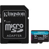 Kingston - Canvas Go MicroSD Plus Memory Card with SD Adapter, 64GB Capacity, Class 10, UHS-I, U3, V30, A2 - - Mounts For Less