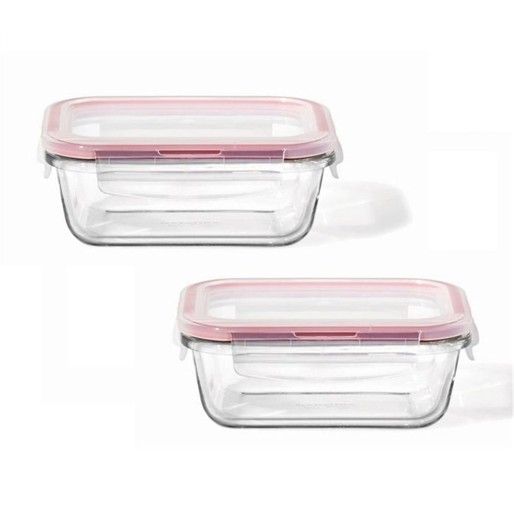 LocknLock - Set of 2 Airtight and Leakproof Glass Containers, 380mL Capacity, Red - - Mounts For Less