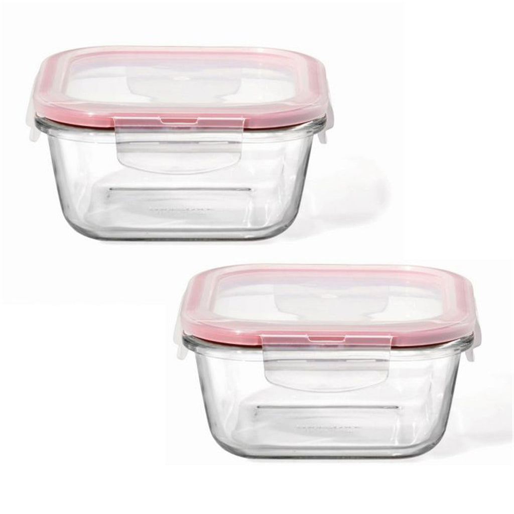 LocknLock - Set of 2 Airtight and Leakproof Glass Containers, 500mL Capacity, Red - - Mounts For Less