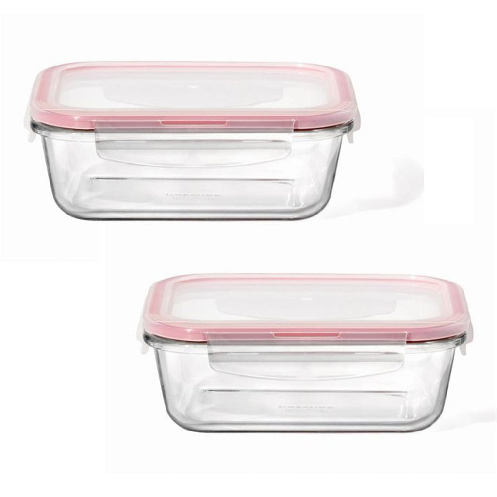 LocknLock - Set of 2 Airtight and Leakproof Glass Containers, 630mL Capacity, Red - - Mounts For Less