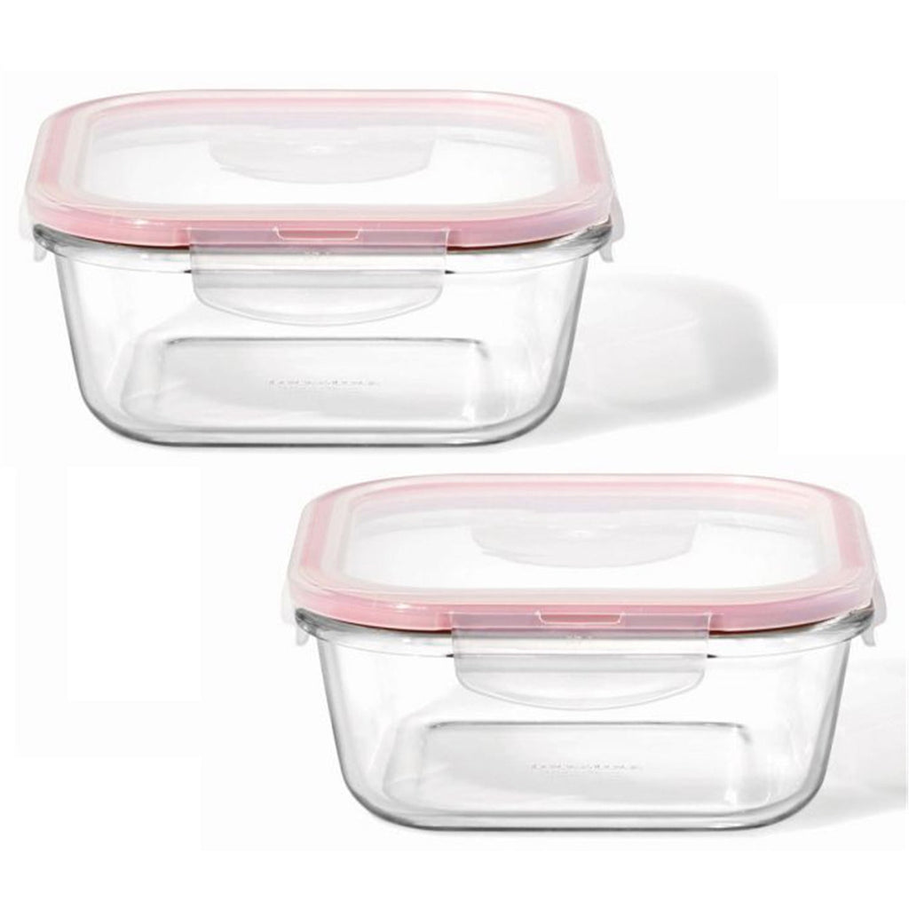 LocknLock - Set of 2 Airtight and Leakproof Glass Containers, 750mL Capacity, Red - - Mounts For Less