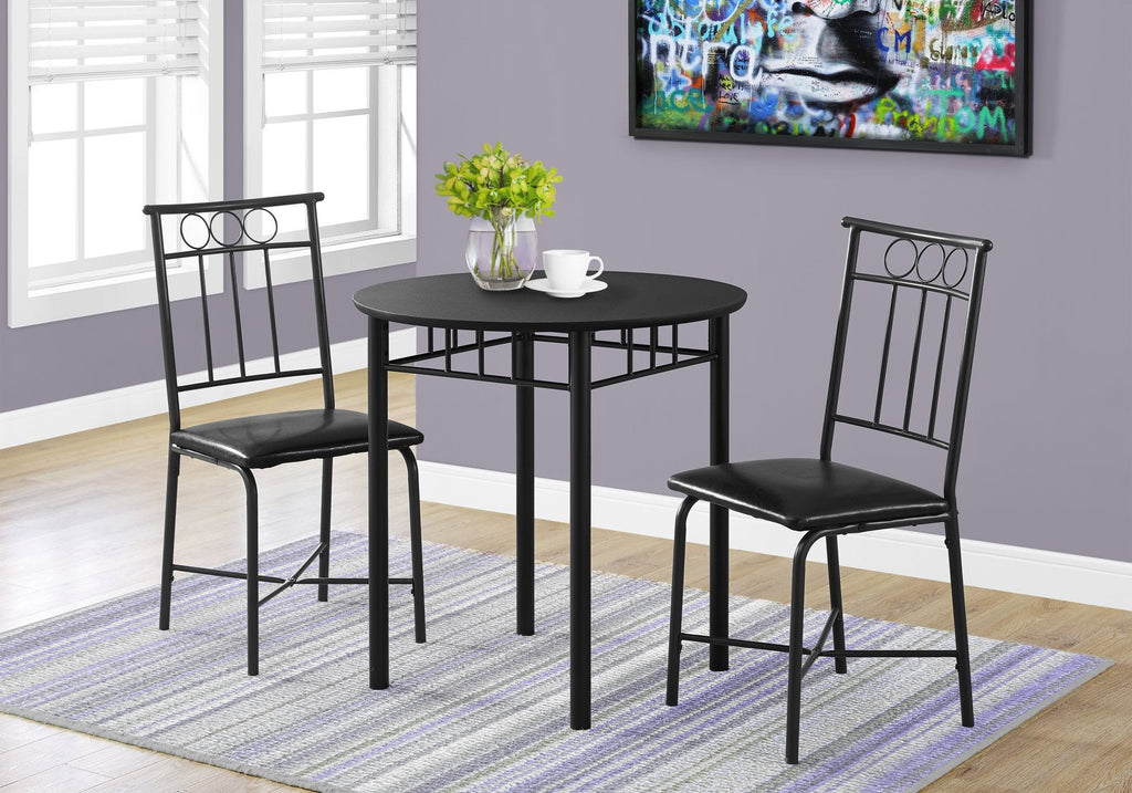 Monarch Specialties I 1013 Dining Table Set, 3pcs Set, Small, 30" Round, Kitchen, Metal, Laminate, Black, Contemporary, Modern - - Mounts For Less