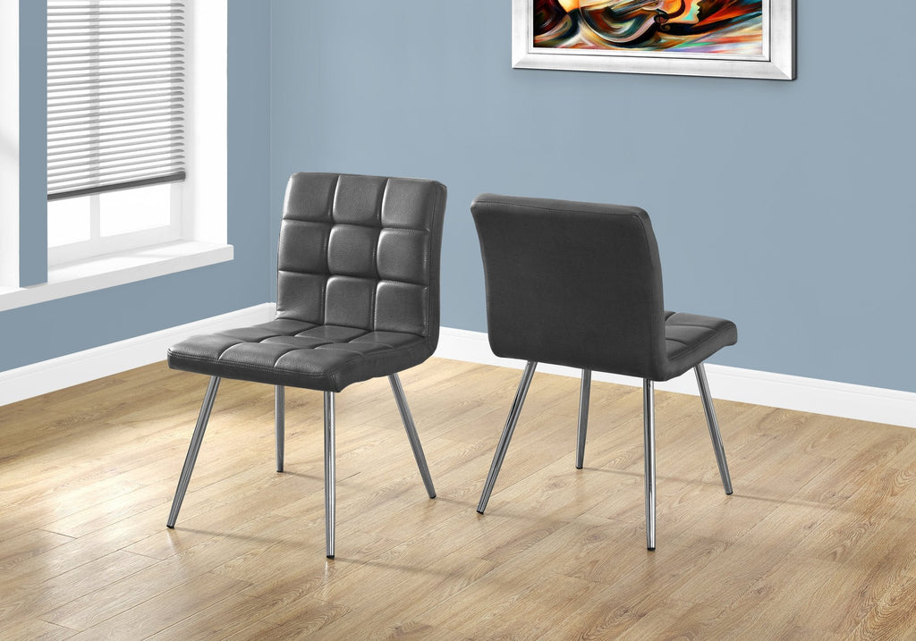 Monarch Specialties I 1072 Dining Chair, Set Of 2, Side, Upholstered, Kitchen, Dining Room, Pu Leather Look, Metal, Grey, Chrome, Contemporary, Modern - - Mounts For Less