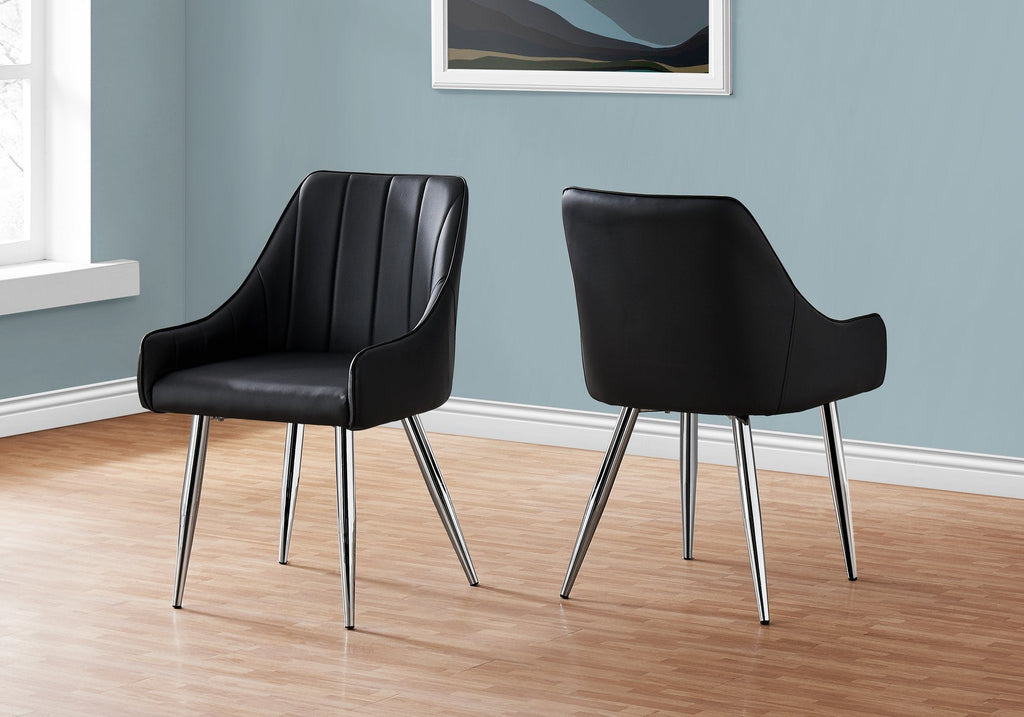 Monarch Specialties I 1185 Dining Chair, Set Of 2, Side, Upholstered, Kitchen, Dining Room, Pu Leather Look, Metal, Black, Chrome, Contemporary, Modern - - Mounts For Less
