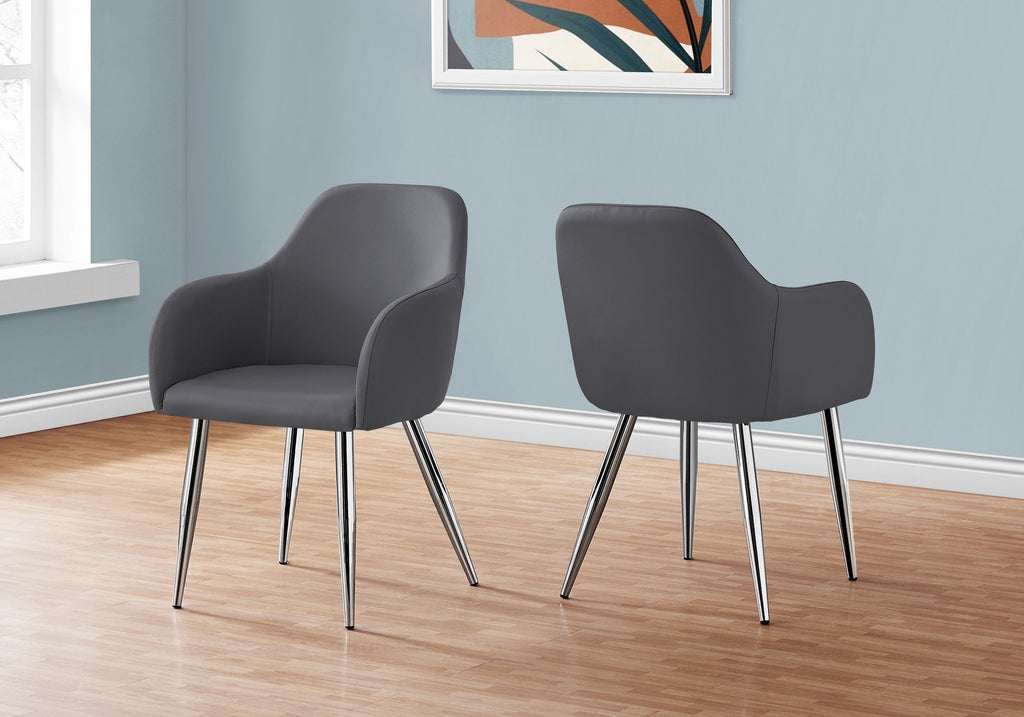Monarch Specialties I 1192 Dining Chair, Set Of 2, Side, Upholstered, Kitchen, Dining Room, Pu Leather Look, Metal, Grey, Chrome, Contemporary, Modern - - Mounts For Less