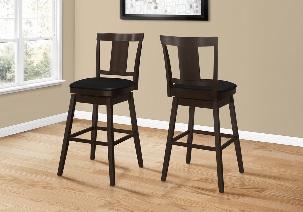 Monarch Specialties I 1230 Bar Stool, Set Of 2, Swivel, Bar Height, Wood, Pu Leather Look, Brown, Black, Transitional - - Mounts For Less