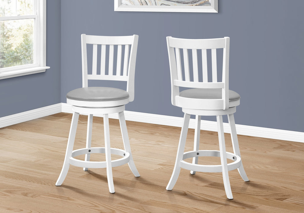 Monarch Specialties I 1239 Bar Stool, Set Of 2, Swivel, Counter Height, Kitchen, Wood, Pu Leather Look, White, Grey, Transitional - - Mounts For Less