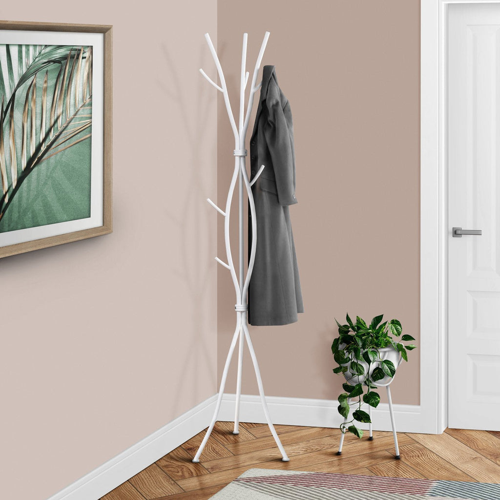 Monarch Specialties I 2063 Coat Rack, Hall Tree, Free Standing, 11 Hooks, Entryway, 74"h, Bedroom, Metal, White, Contemporary, Modern - - Mounts For Less