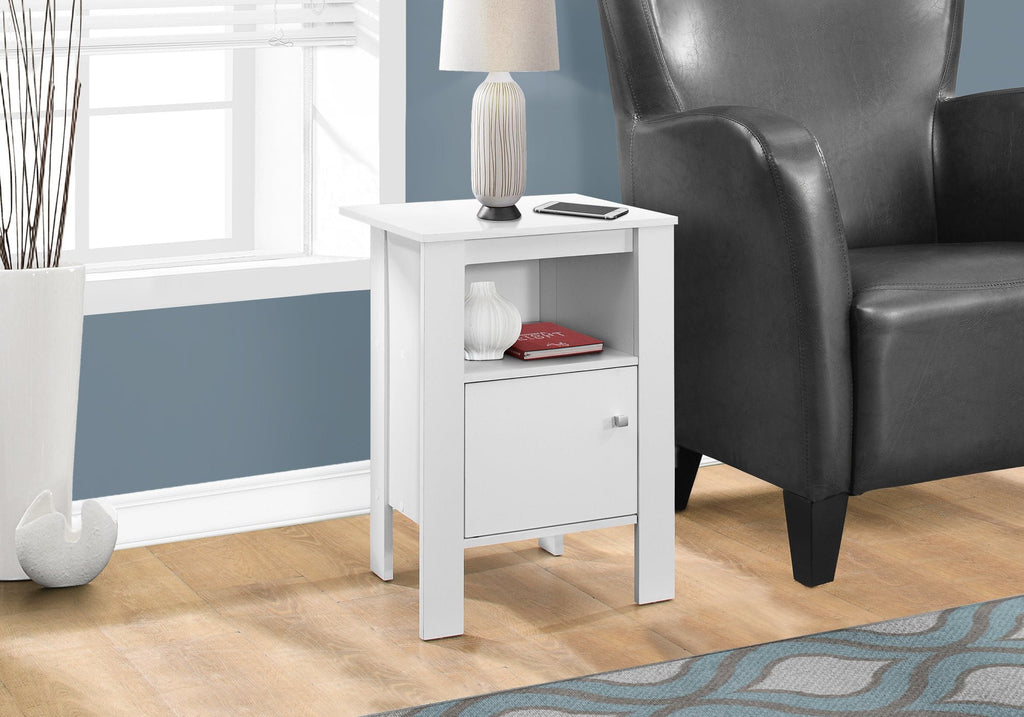 Monarch Specialties I 2137 Accent Table, Side, End, Nightstand, Lamp, Storage, Living Room, Bedroom, Laminate, White, Transitional - - Mounts For Less