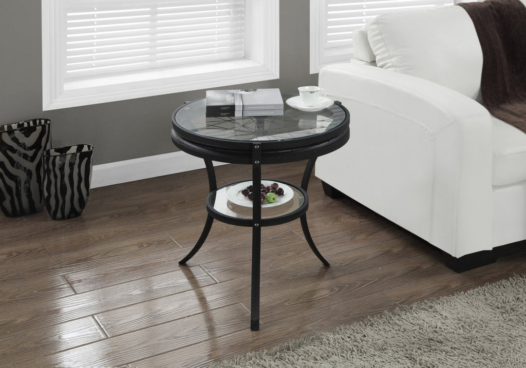 Monarch Specialties I 2140 Accent Table, Side, End, Nightstand, Lamp, Round, Living Room, Bedroom, Metal, Tempered Glass, Black, Clear, Transitional - - Mounts For Less