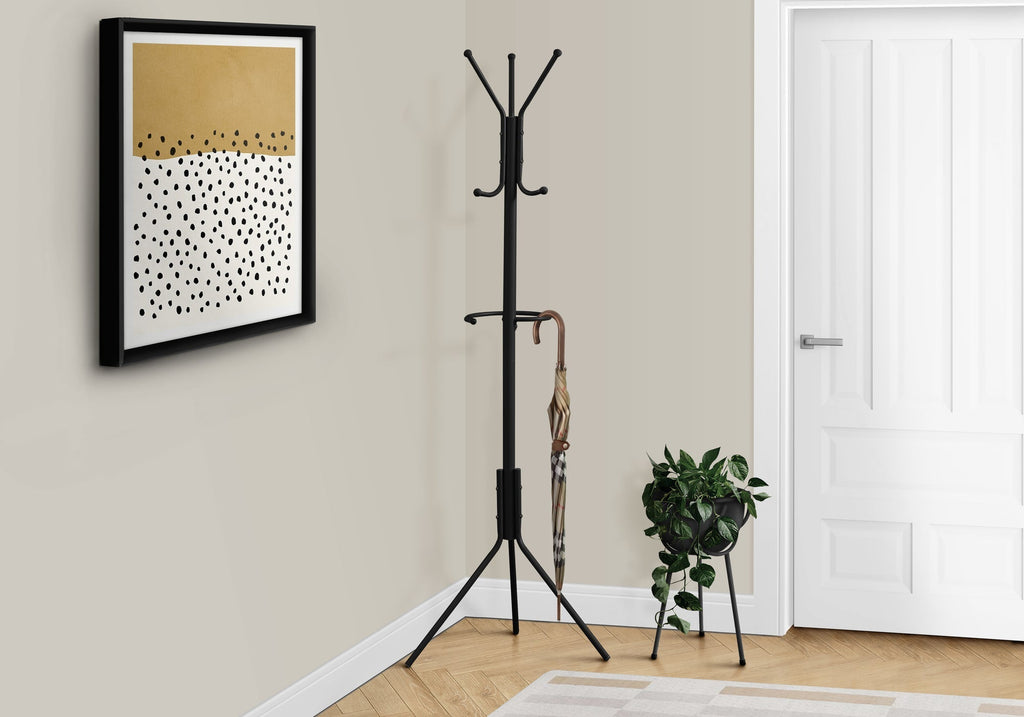 Monarch Specialties I 2162 Coat Rack, Hall Tree, Free Standing, Hanging Bar, 6 Hooks, Entryway, 68"h, Bedroom, Metal, Black, Contemporary, Modern - - Mounts For Less