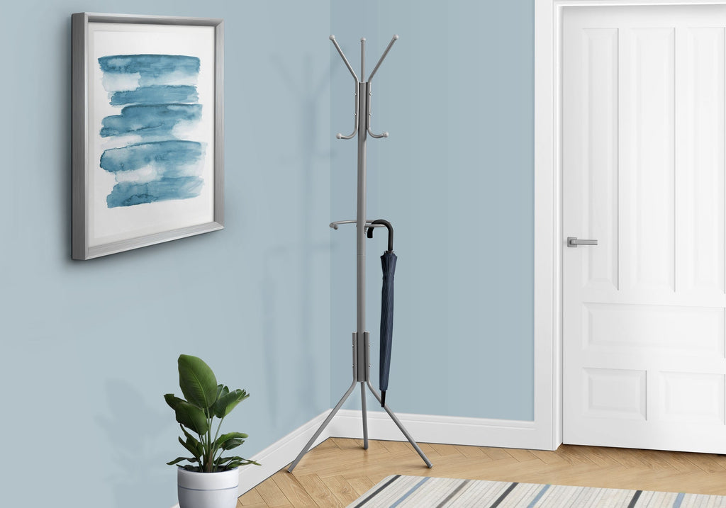 Monarch Specialties I 2163 Coat Rack, Hall Tree, Free Standing, Hanging Bar, 6 Hooks, Entryway, 68"h, Bedroom, Metal, Grey, Contemporary, Modern - - Mounts For Less