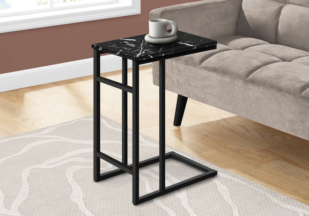 Monarch Specialties I 2174 Accent Table, C-shaped, End, Side, Snack, Living Room, Bedroom, Metal, Laminate, Black Marble Look, Contemporary, Modern - - Mounts For Less
