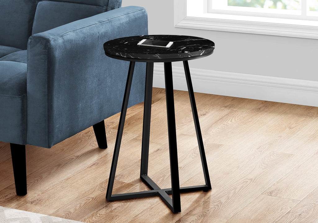 Monarch Specialties I 2179 Accent Table, Side, Round, End, Nightstand, Lamp, Living Room, Bedroom, Metal, Laminate, Black Marble Look, Contemporary, Modern - - Mounts For Less