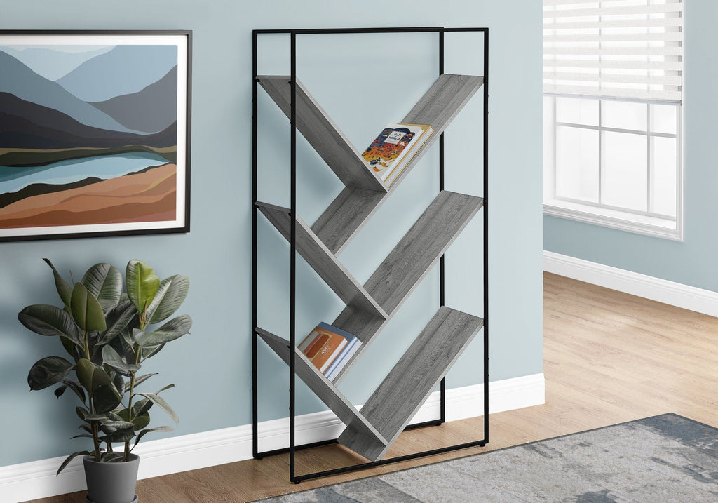 Monarch Specialties I 2200 Bookshelf, Bookcase, Etagere, 3 Tier, 60"h, Office, Bedroom, Metal, Laminate, Grey, Black, Contemporary, Modern - - Mounts For Less