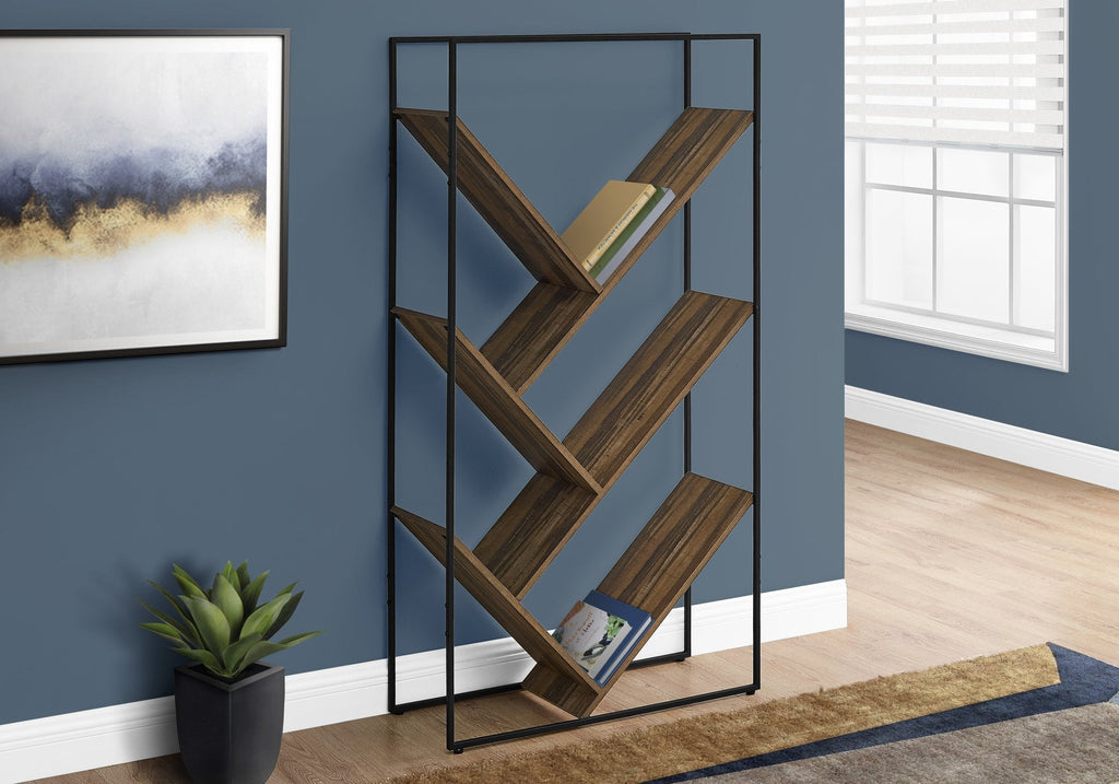 Monarch Specialties I 2202 Bookshelf, Bookcase, Etagere, 3 Tier, 60"h, Office, Bedroom, Metal, Laminate, Black, Brown, Contemporary, Modern - - Mounts For Less
