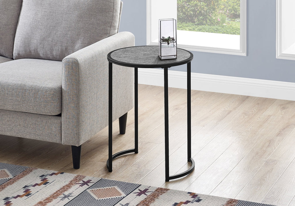 Monarch Specialties I 2206 Accent Table, Side, Round, End, Nightstand, Lamp, Living Room, Bedroom, Metal, Laminate, Grey, Black, Contemporary, Modern - - Mounts For Less