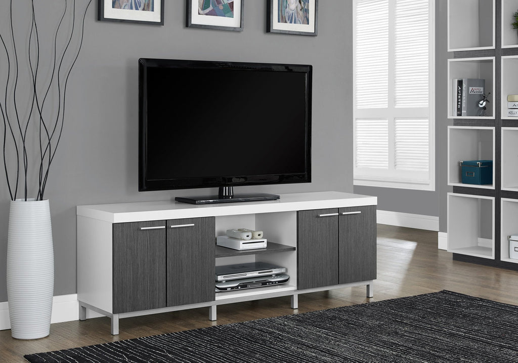 Monarch Specialties I 2591 Tv Stand, 60 Inch, Console, Media Entertainment Center, Storage Cabinet, Living Room, Bedroom, Laminate, White, Grey, Contemporary, Modern - - Mounts For Less