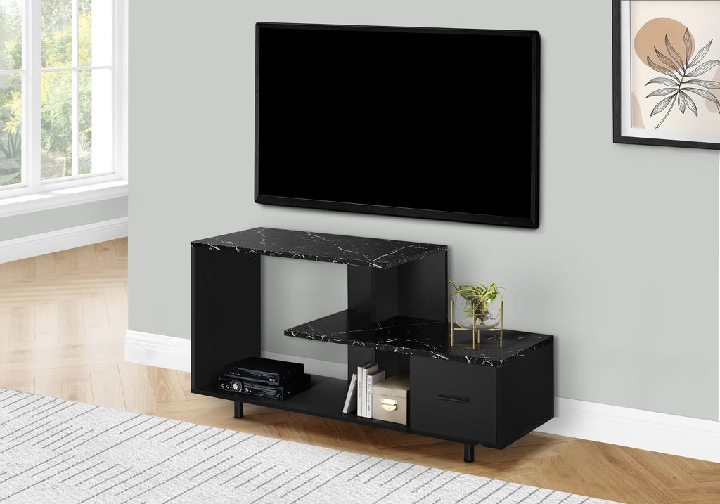 Monarch Specialties I 2610 Tv Stand, 48 Inch, Console, Media Entertainment Center, Storage Drawer, Living Room, Bedroom, Laminate, Black Marble Look, Contemporary, Modern - - Mounts For Less