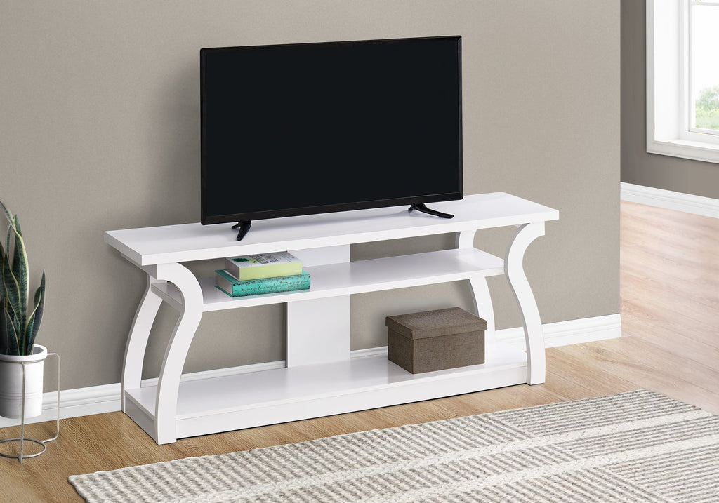 Monarch Specialties I 2665 Tv Stand, 60 Inch, Console, Media Entertainment Center, Storage Shelves, Living Room, Bedroom, Laminate, White, Contemporary, Modern - - Mounts For Less